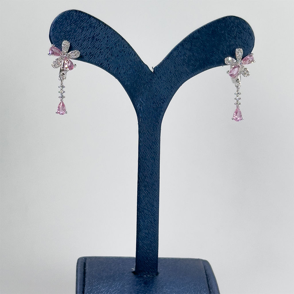 Pembe Kuvars Çiçek & Damla Gümüş Küpe