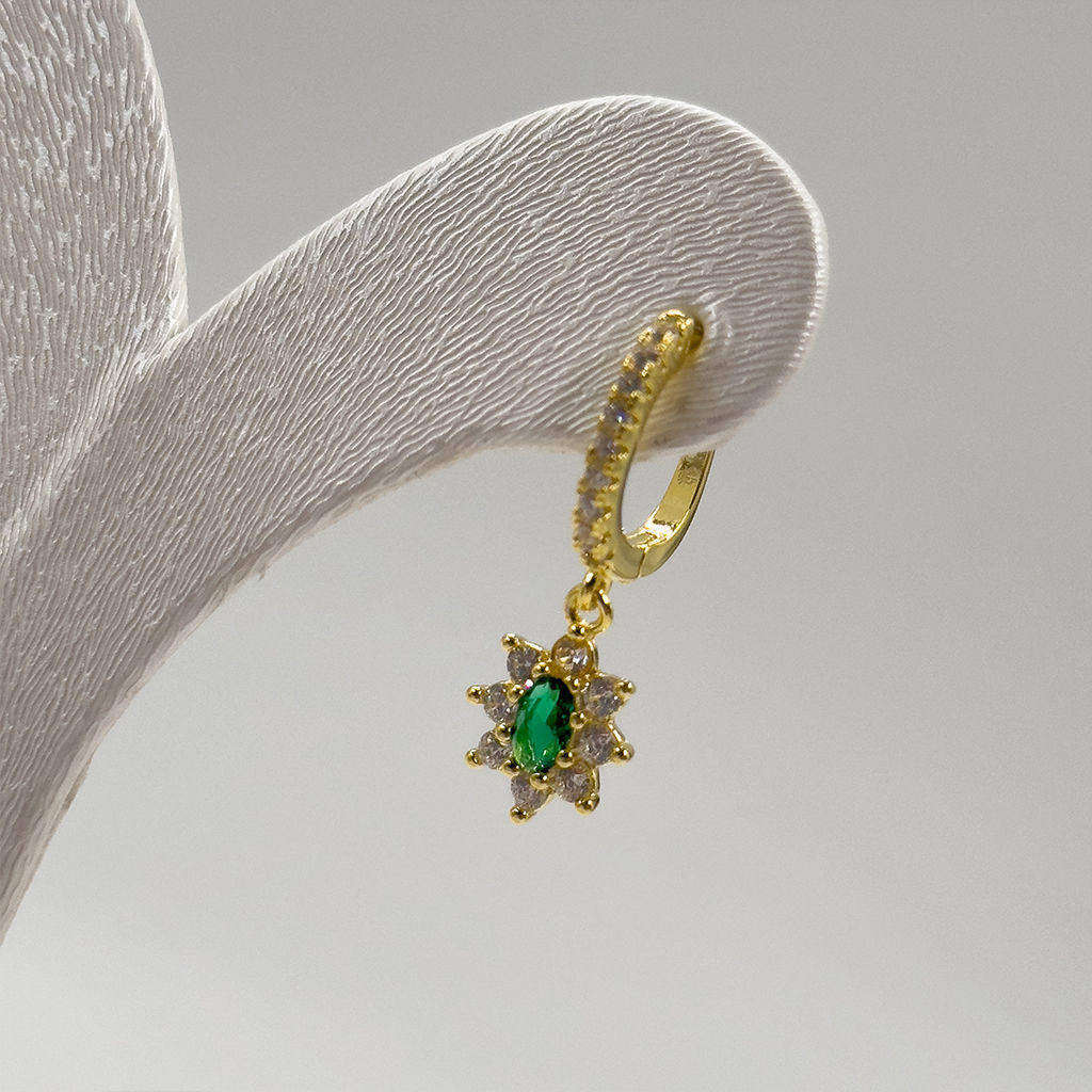 Gold Renk Zümrüt Taşlı Gümüş Küpe