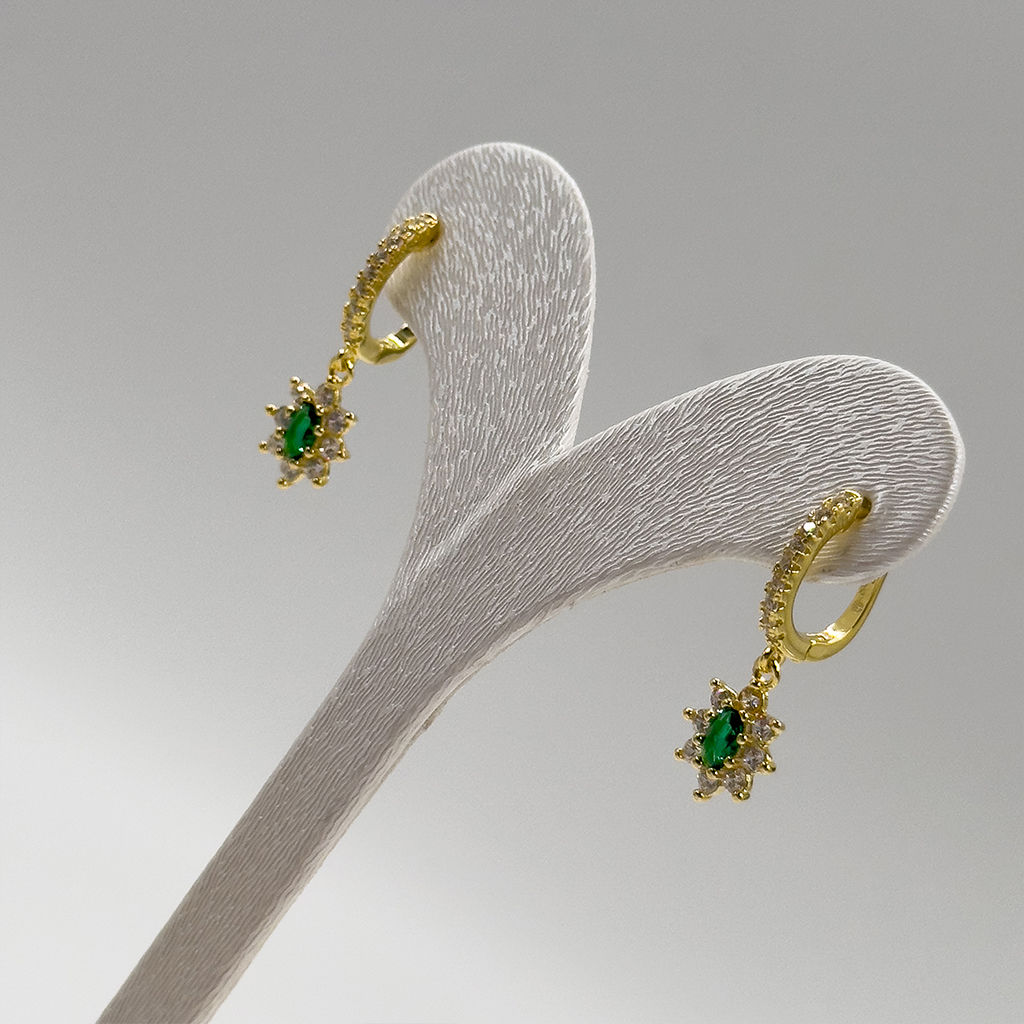 Gold Renk Zümrüt Taşlı Gümüş Küpe