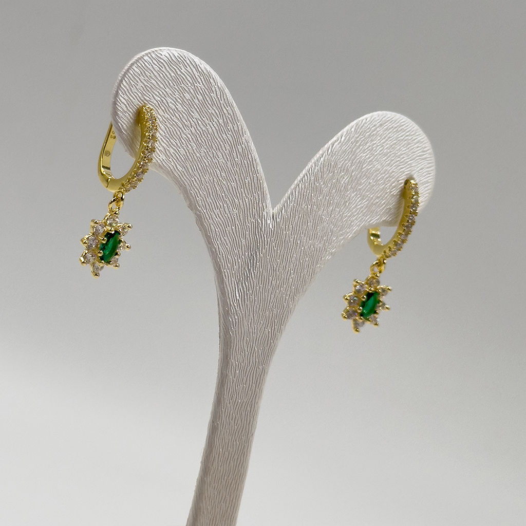 Gold Renk Zümrüt Taşlı Gümüş Küpe