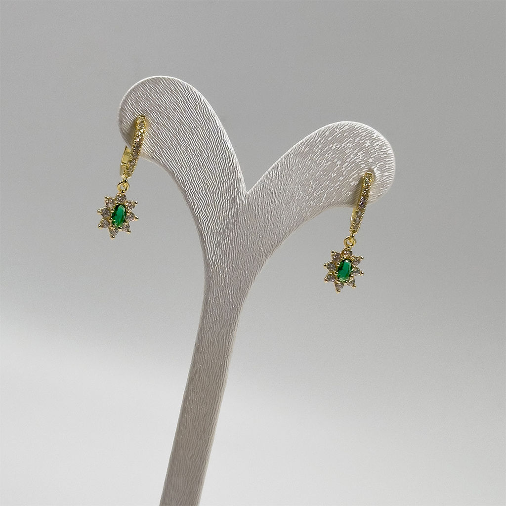 Gold Renk Zümrüt Taşlı Gümüş Küpe