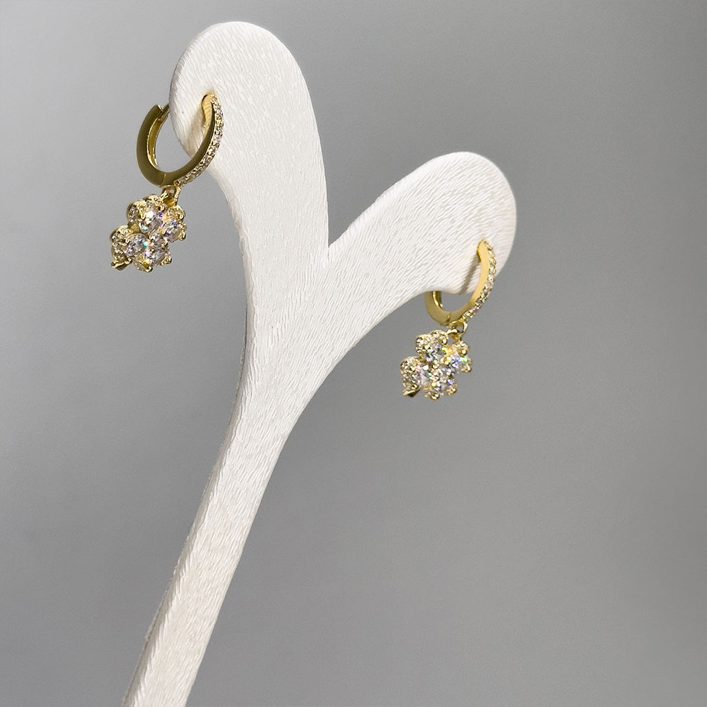 Gold Renk Yonca Gümüş Küpe