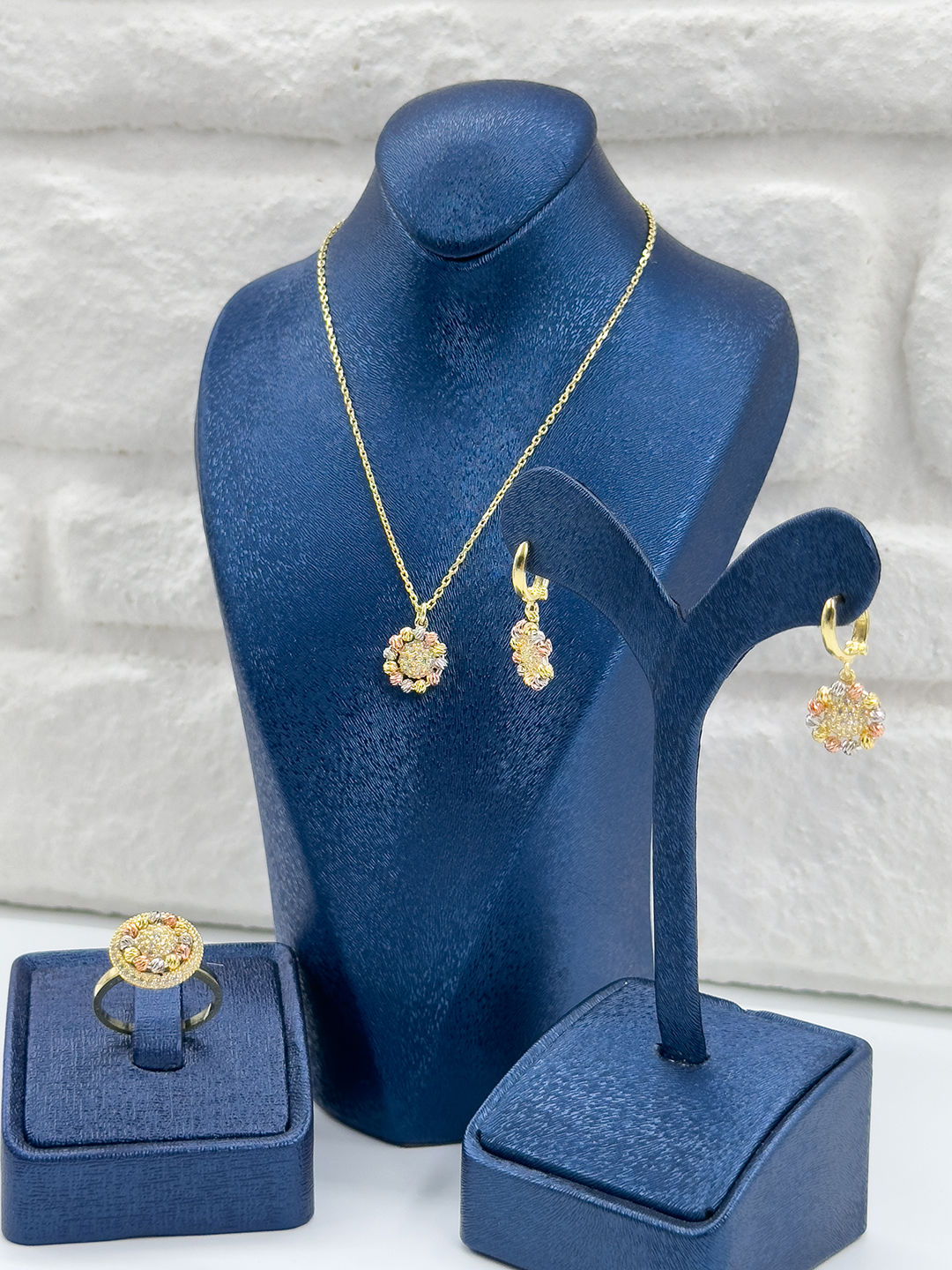 Üç Renkli Dorika Kadın Gümüş Set Takımı - Kolye Seti