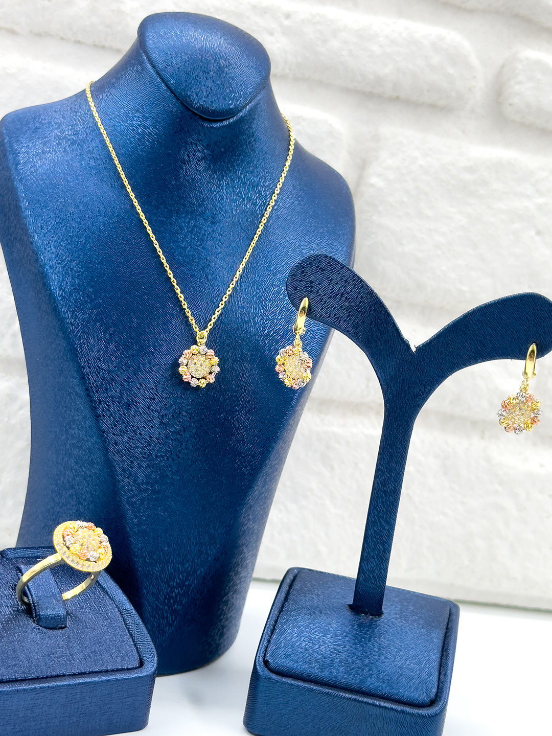 Üç Renkli Dorika Kadın Gümüş Set Takımı - Kolye Seti