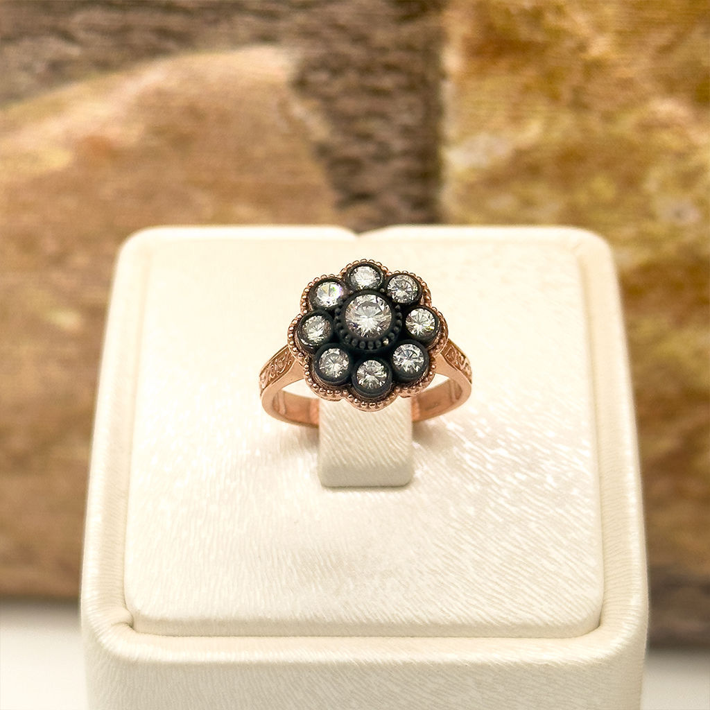 Elmas Montür Rosegold Gül Model Gümüş Set Takım