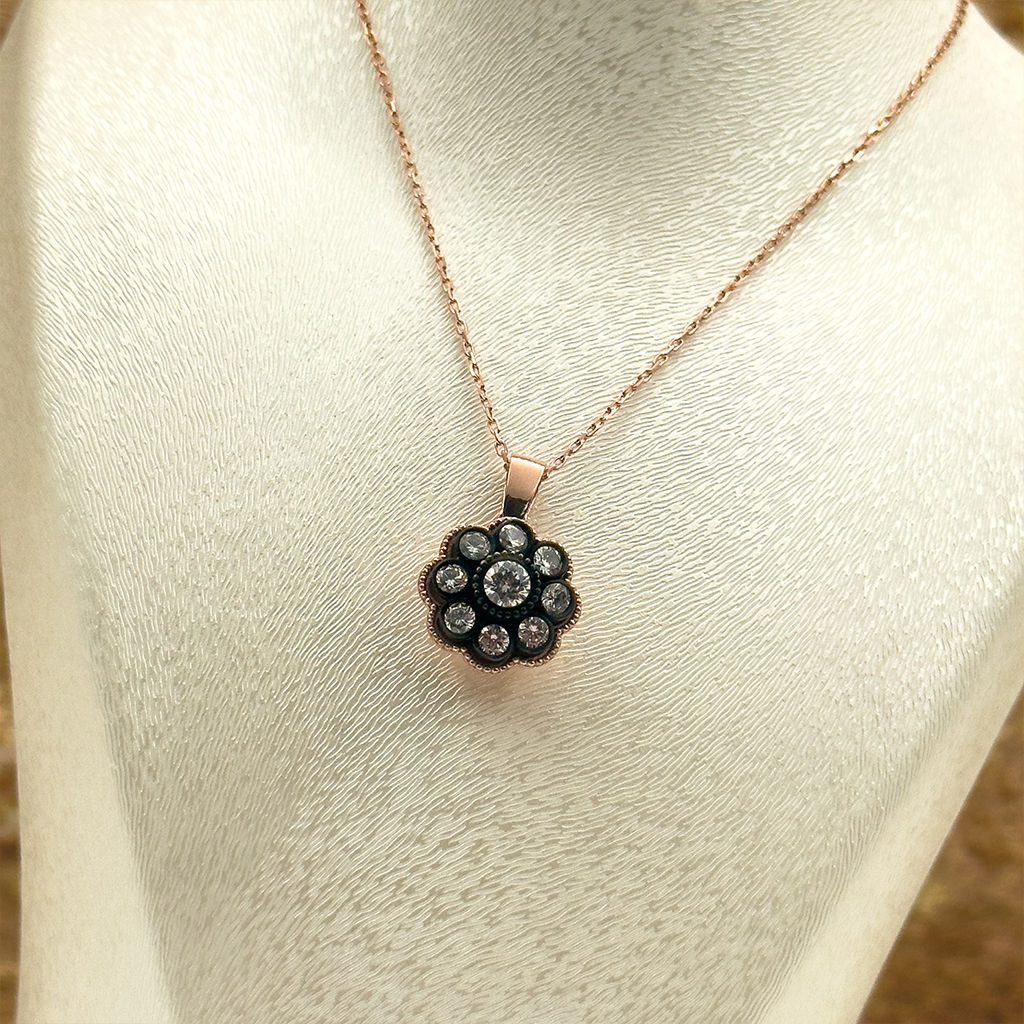Elmas Montür Rosegold Gül Model Gümüş Set Takım