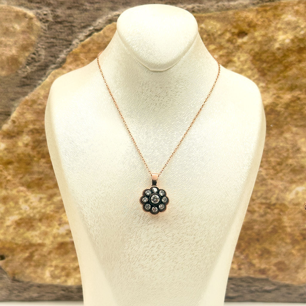 Elmas Montür Rosegold Gül Model Gümüş Set Takım