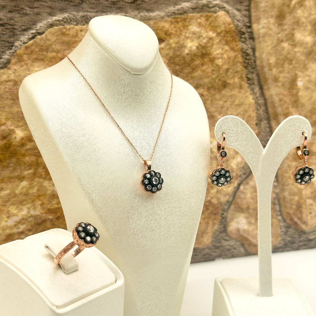 Elmas Montür Rosegold Gül Model Gümüş Set Takım