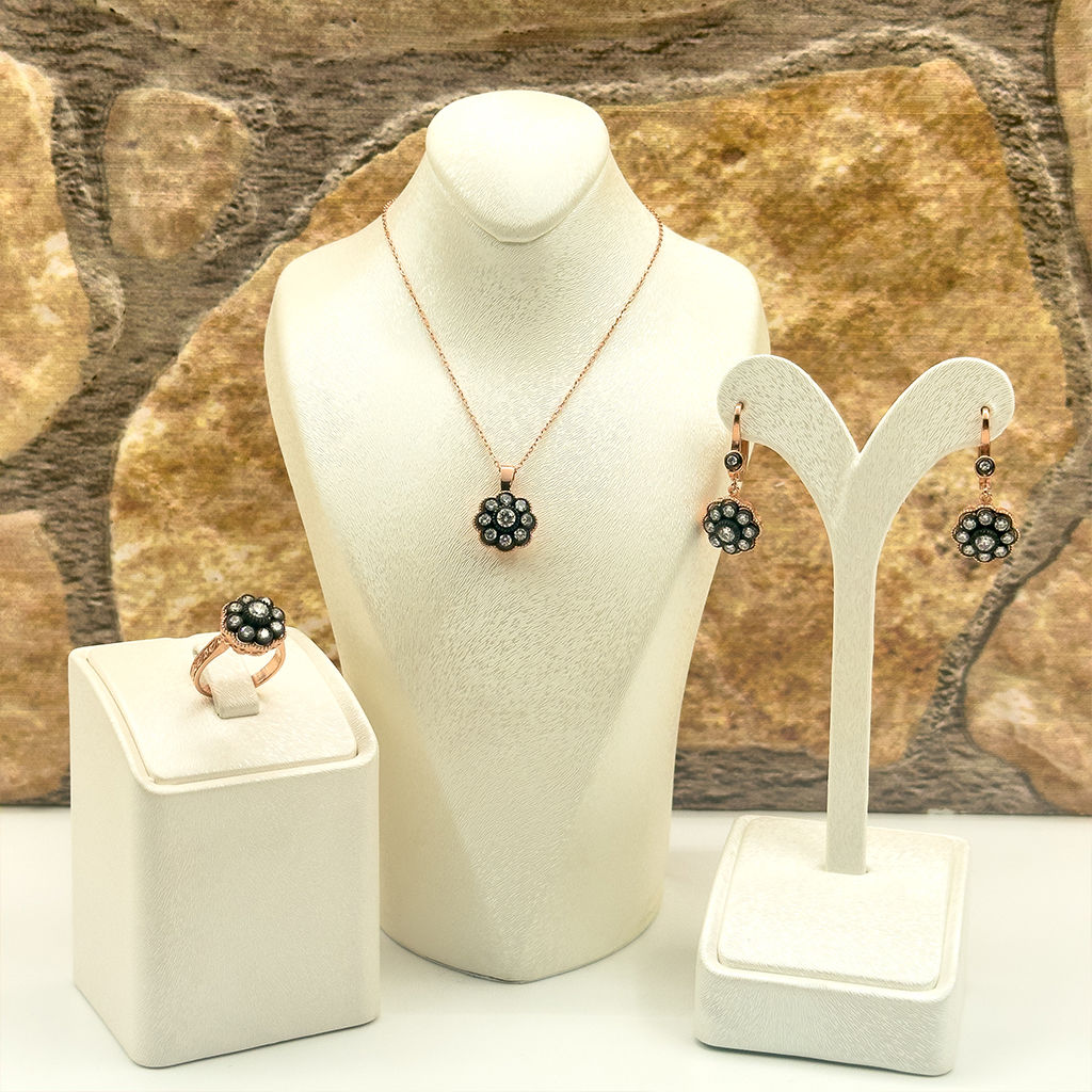 Elmas Montür Rosegold Gül Model Gümüş Set Takım