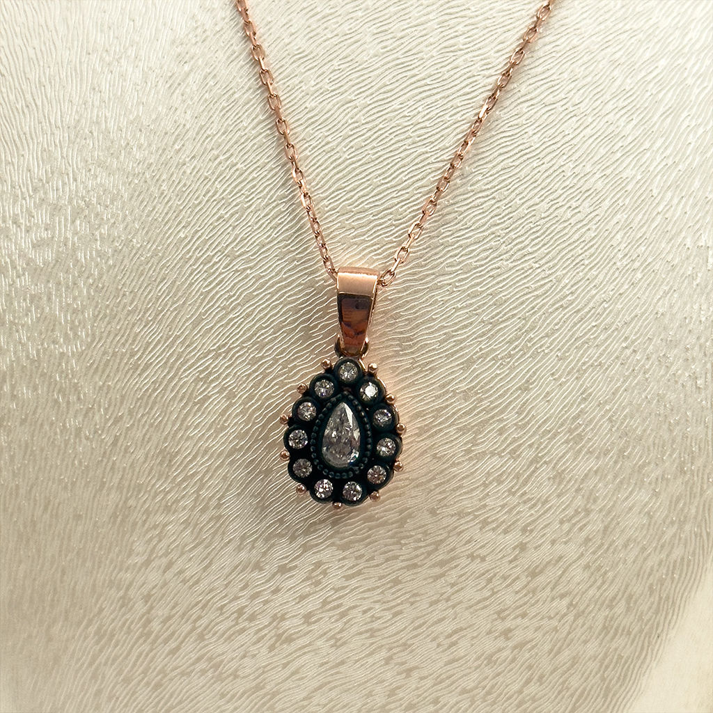 Elmas Montür Rosegold Damla Gümüş Set Takım