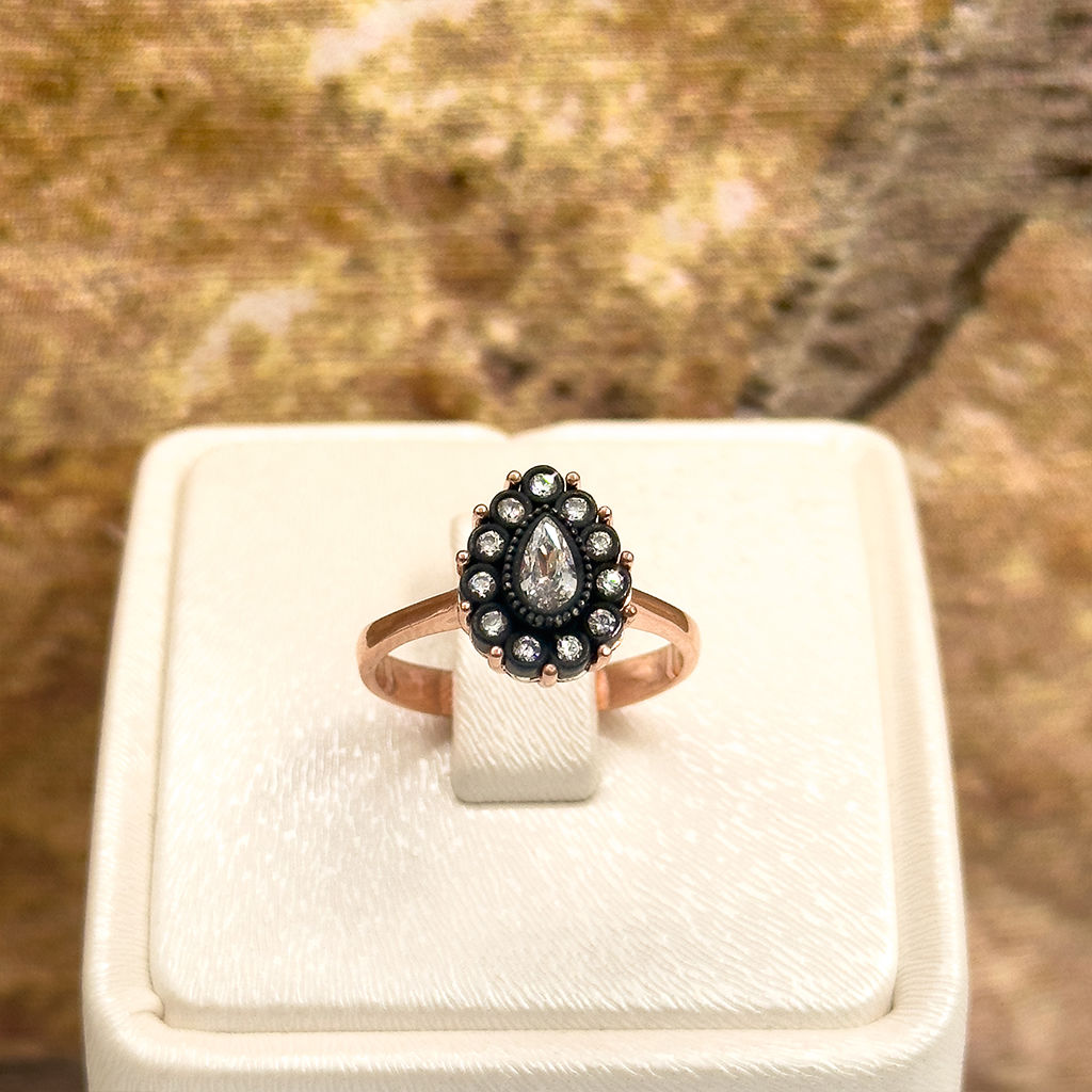 Elmas Montür Rosegold Damla Gümüş Set Takım