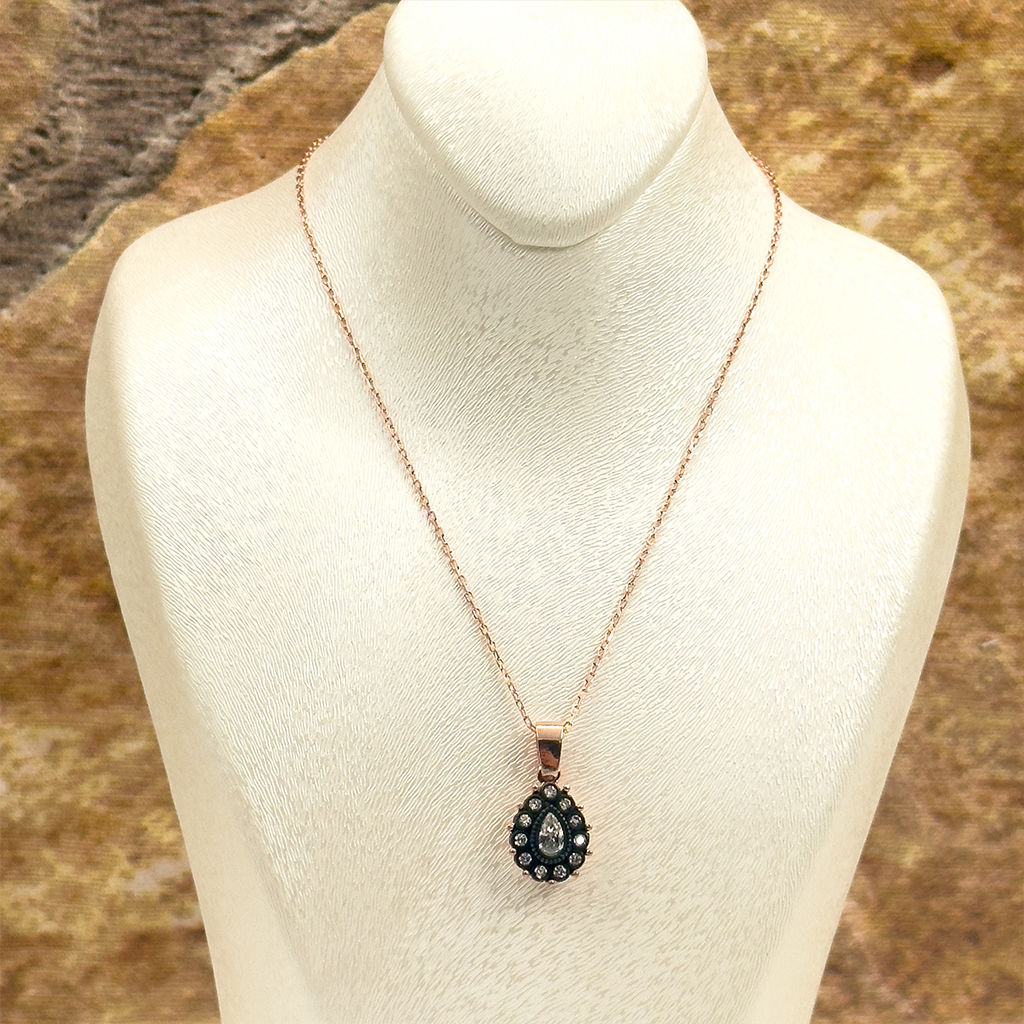 Elmas Montür Rosegold Damla Gümüş Set Takım