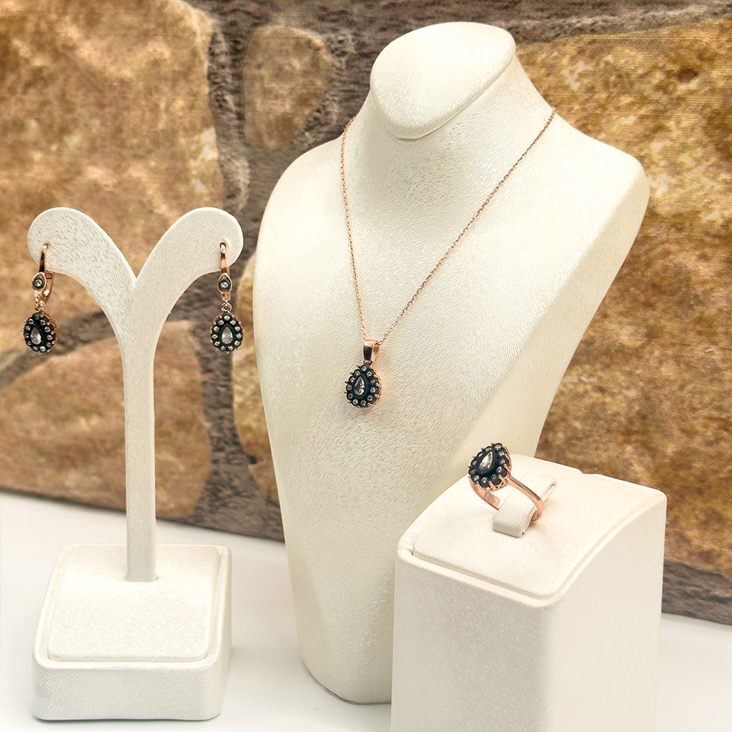 Elmas Montür Rosegold Damla Gümüş Set Takım