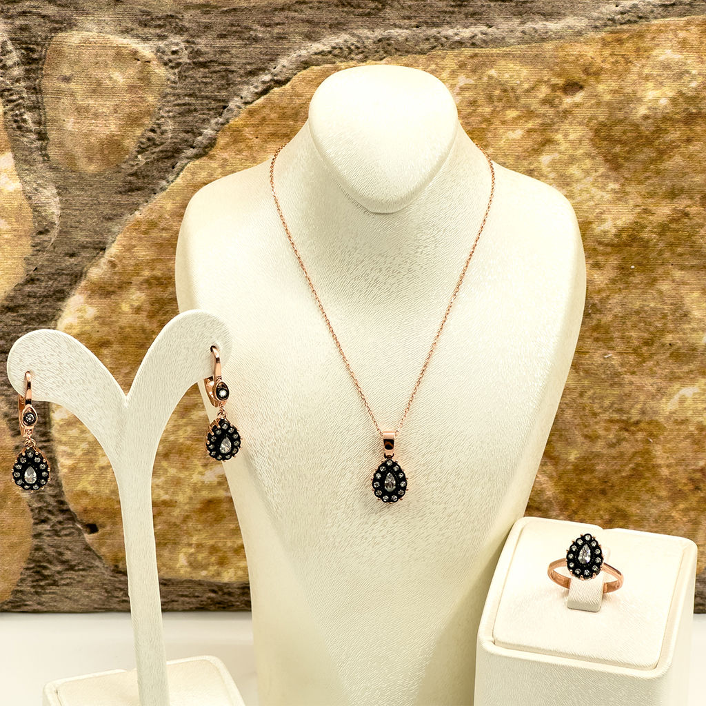 Elmas Montür Rosegold Damla Gümüş Set Takım