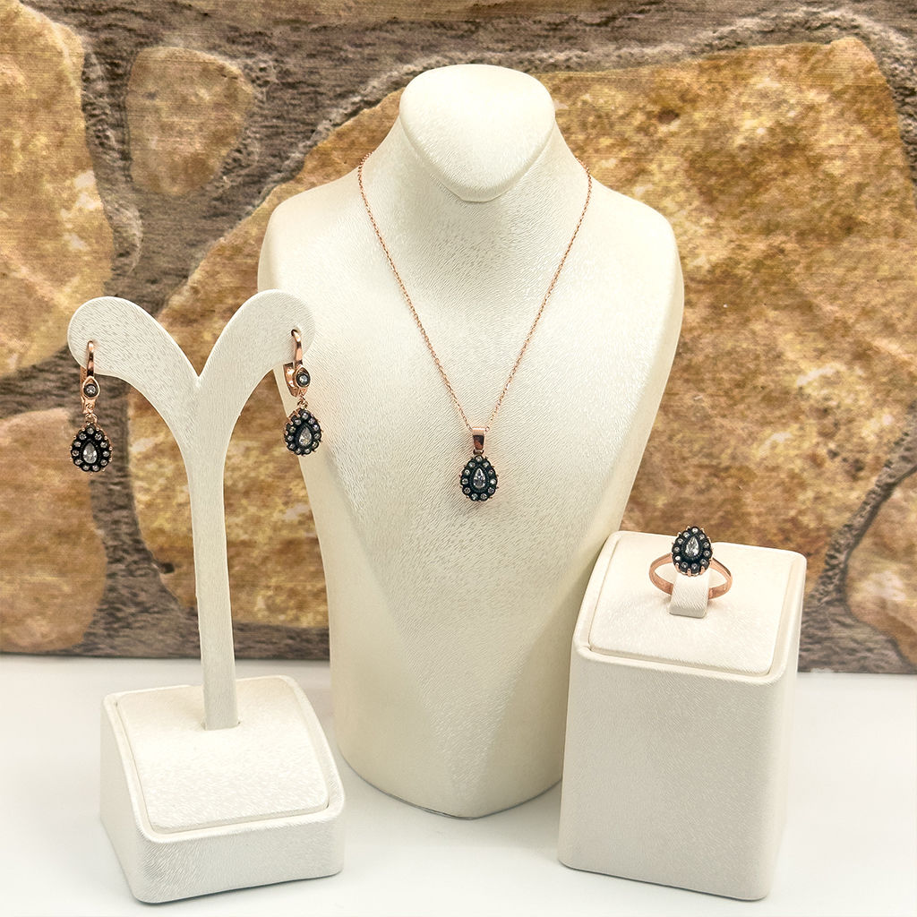 Elmas Montür Rosegold Damla Gümüş Set Takım
