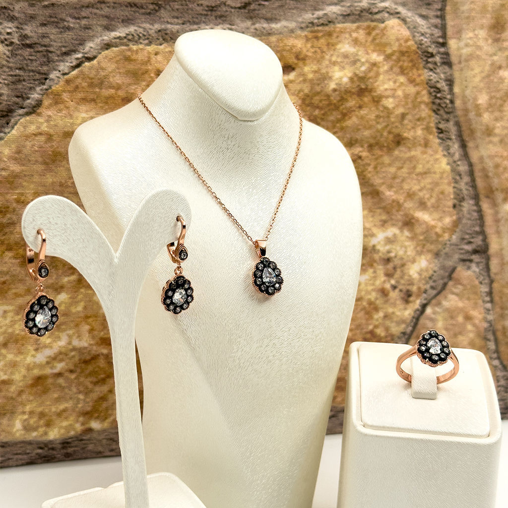 Elmas Montür Rosegold Damla Spor Gümüş Set Takım