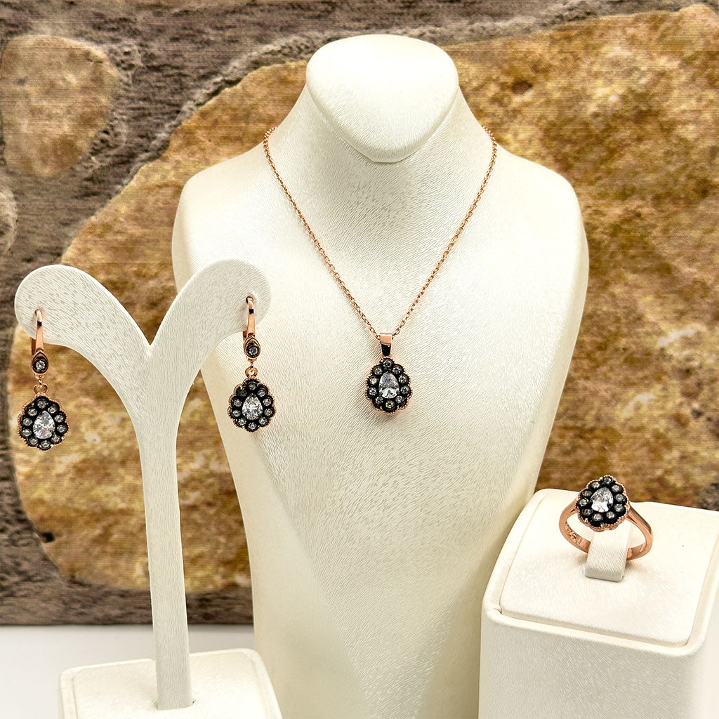 Elmas Montür Rosegold Damla Spor Gümüş Set Takım