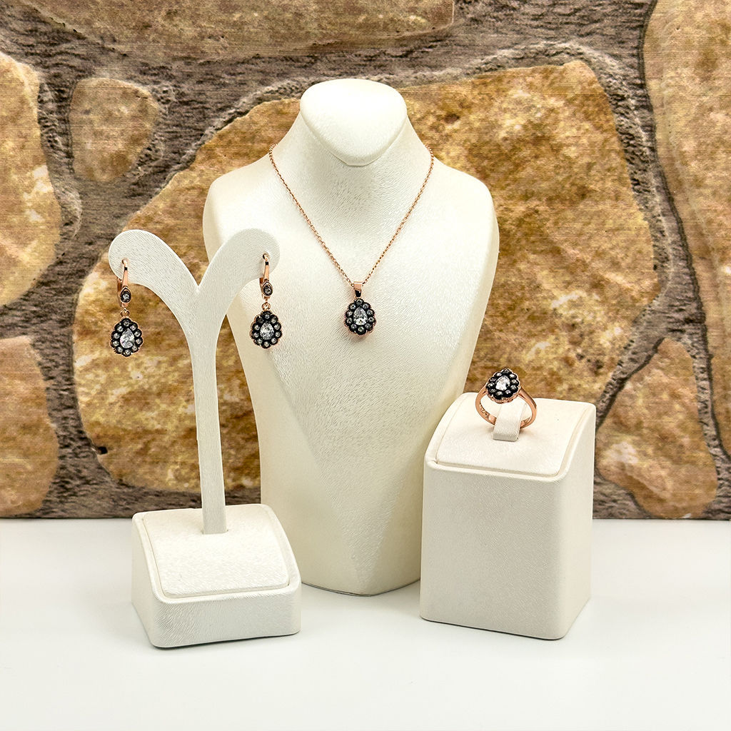 Elmas Montür Rosegold Damla Spor Gümüş Set Takım