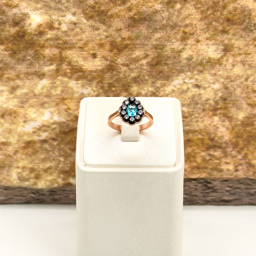 Elmas Montür Rosegold Aquamarin Gümüş Set Takım