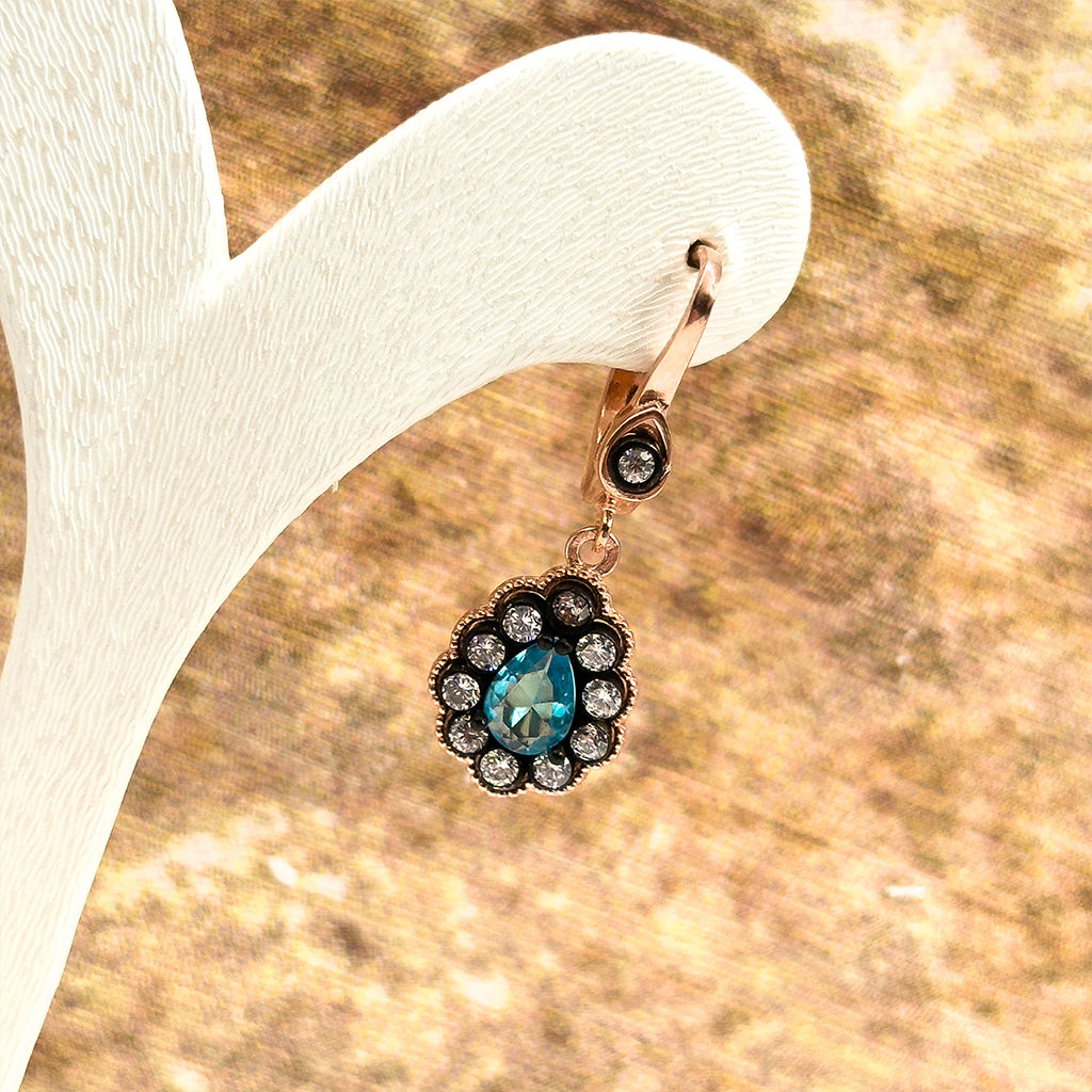 Elmas Montür Rosegold Aquamarin Gümüş Set Takım