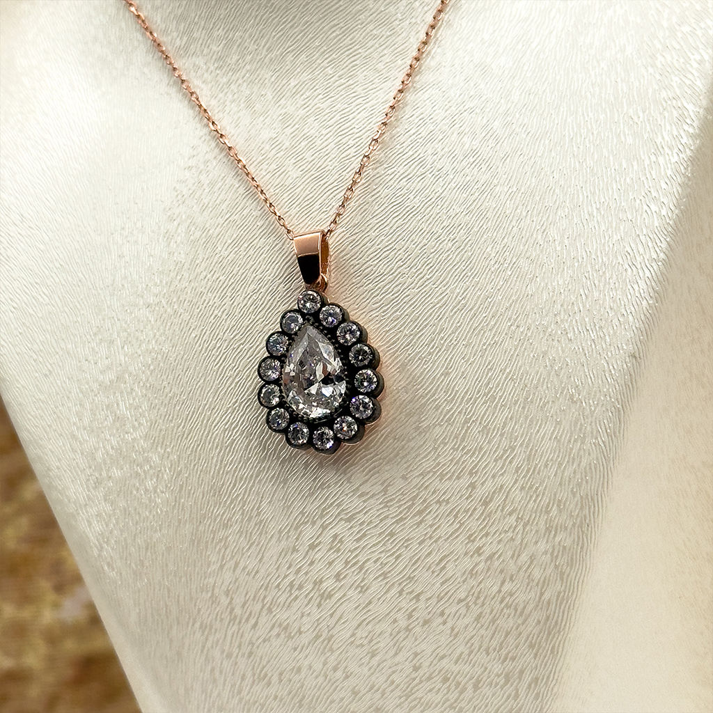 Elmas Montür Rosegold Damla Gümüş Set Takım - LVRSET06