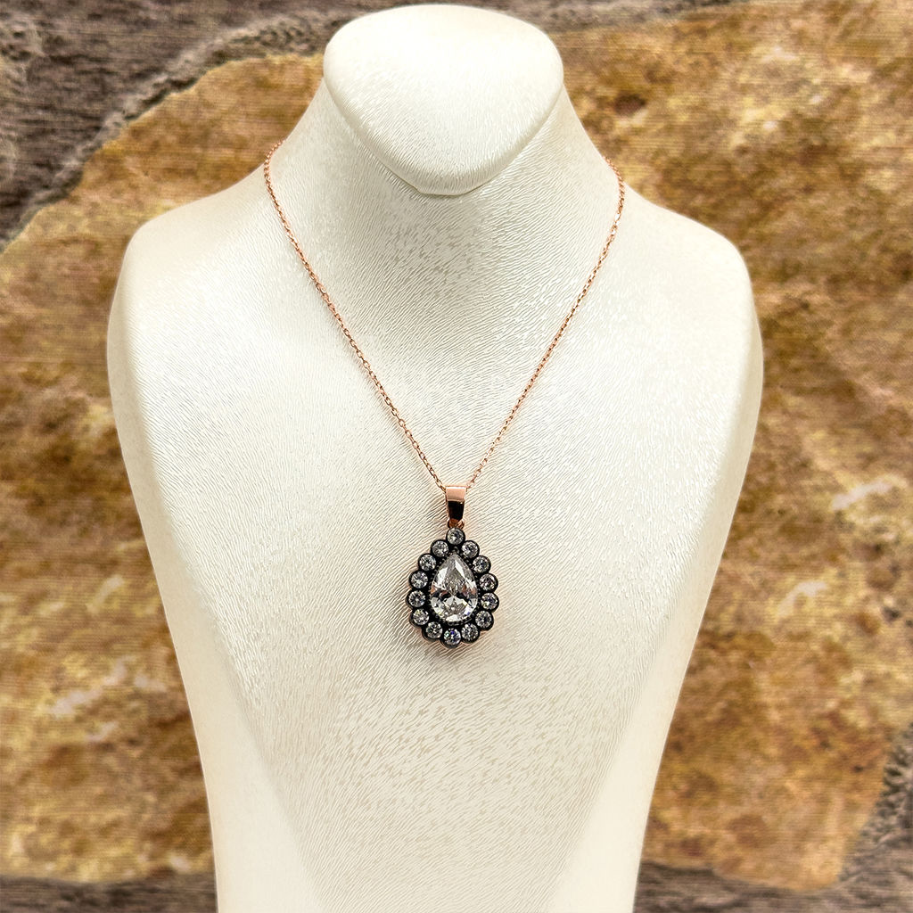 Elmas Montür Rosegold Damla Gümüş Set Takım - LVRSET06