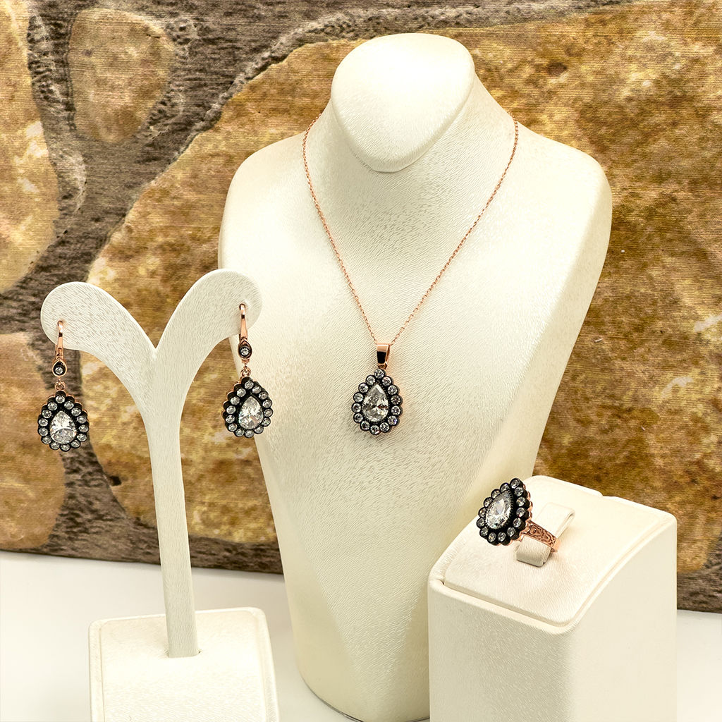 Elmas Montür Rosegold Damla Gümüş Set Takım - LVRSET06