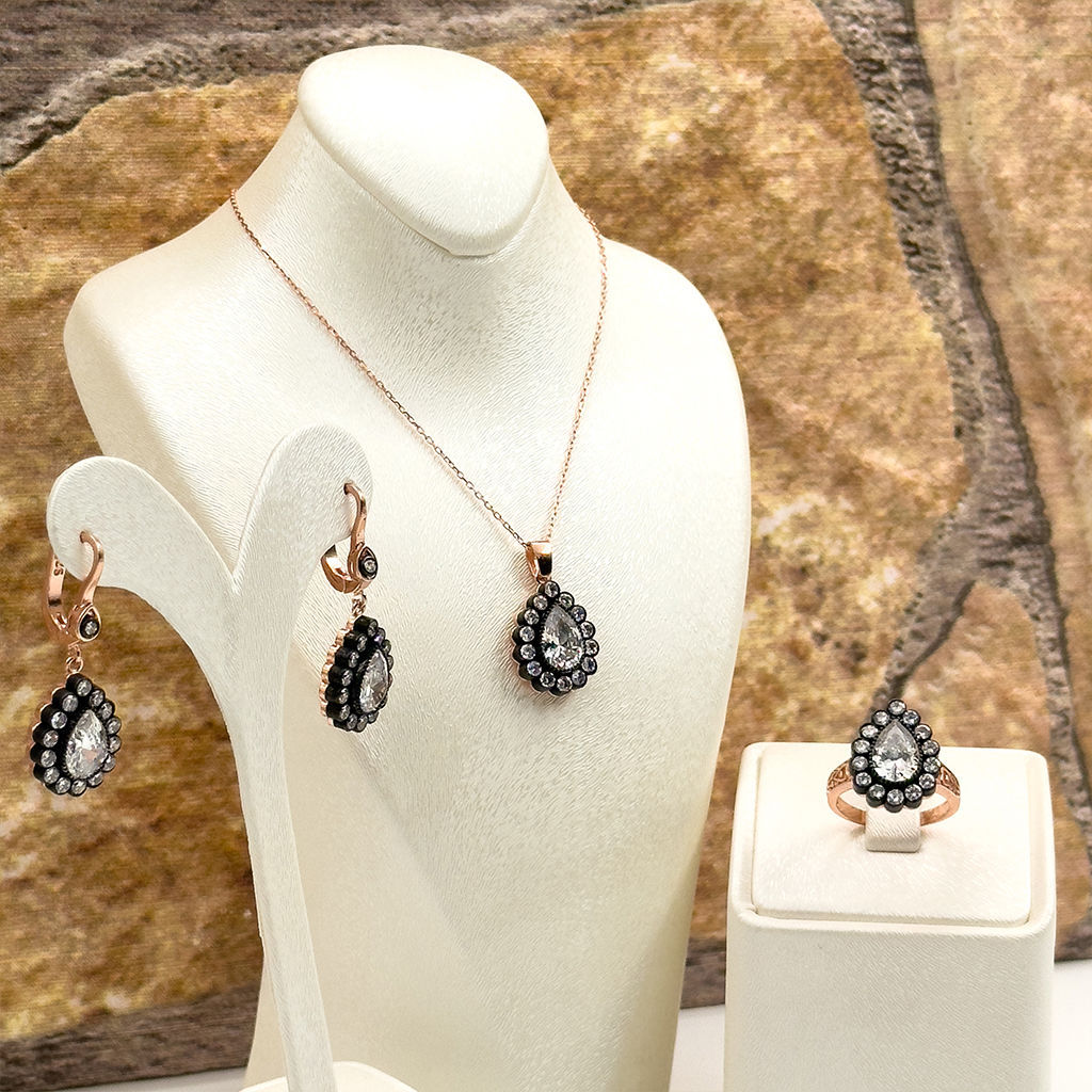 Elmas Montür Rosegold Damla Gümüş Set Takım - LVRSET06