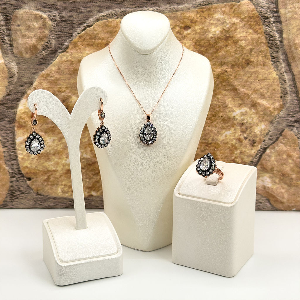 Elmas Montür Rosegold Damla Gümüş Set Takım - LVRSET06