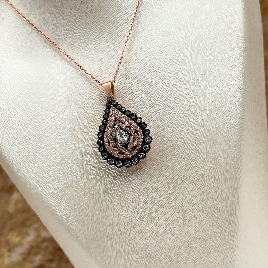 Elmas Montür Rosegold Damla Gümüş Set Takım - LVRSET08