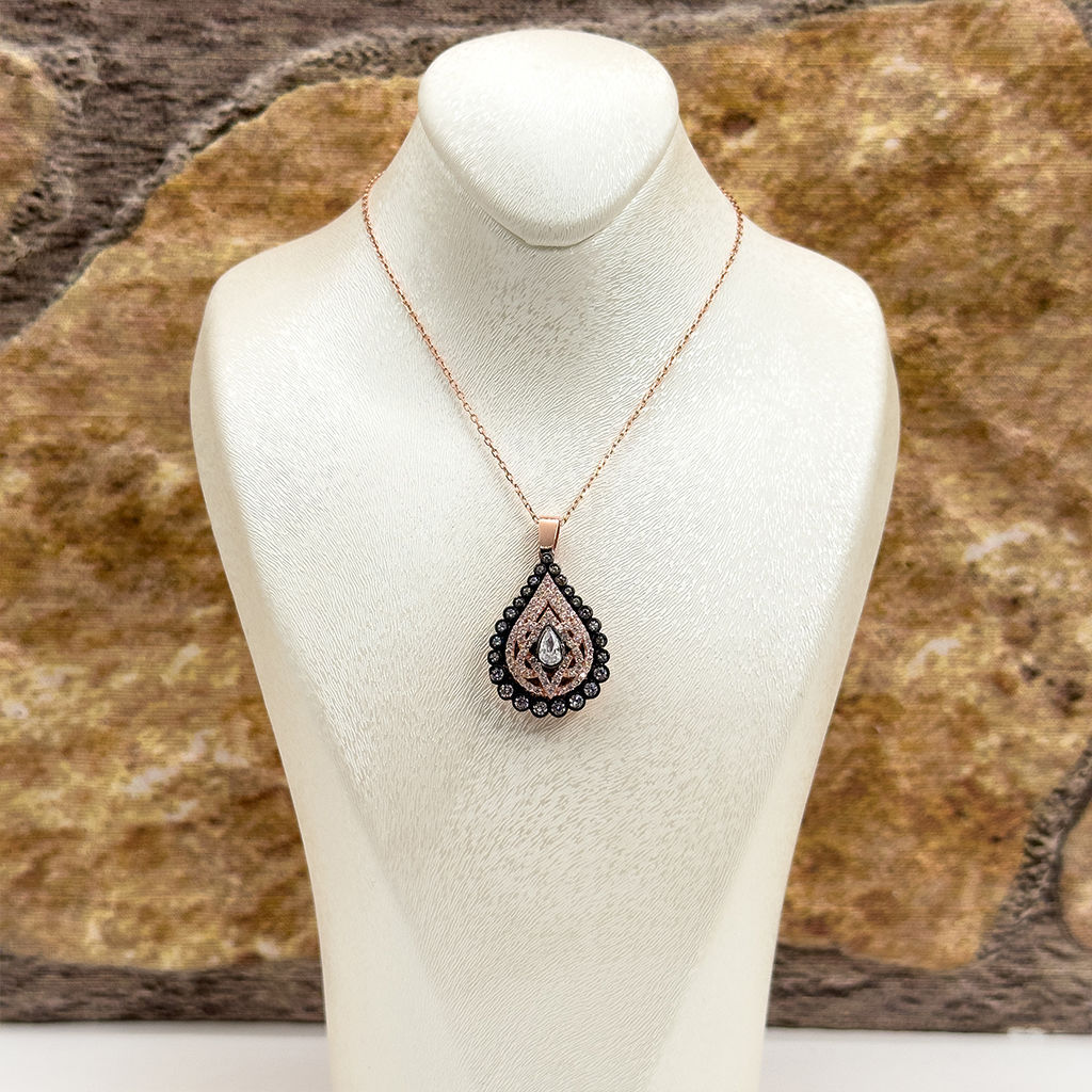 Elmas Montür Rosegold Damla Gümüş Set Takım - LVRSET08