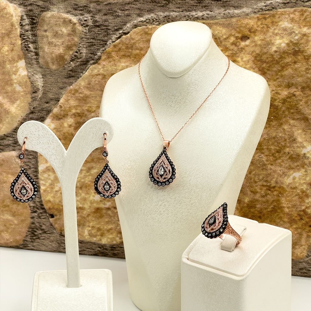 Elmas Montür Rosegold Damla Gümüş Set Takım - LVRSET08