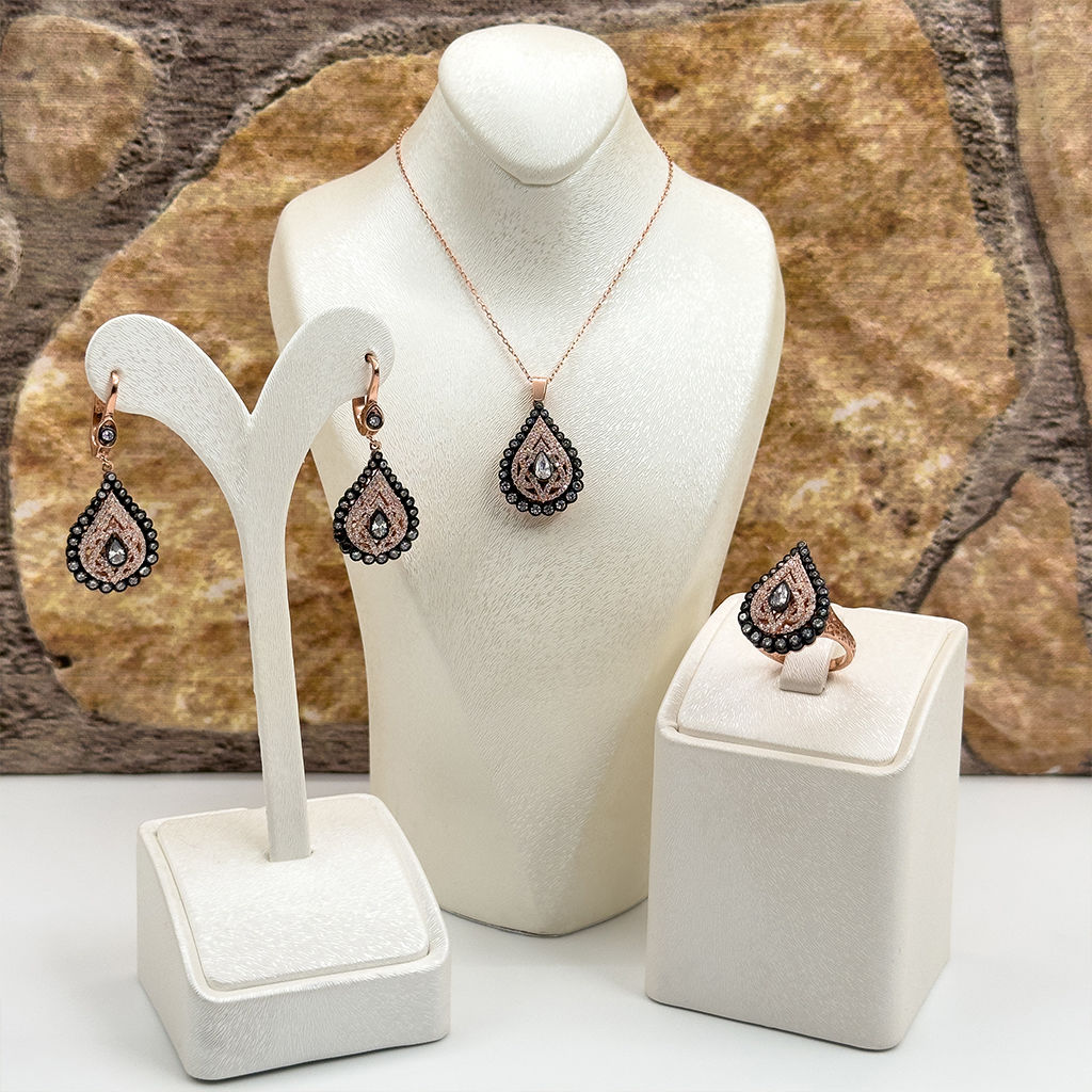 Elmas Montür Rosegold Damla Gümüş Set Takım - LVRSET08