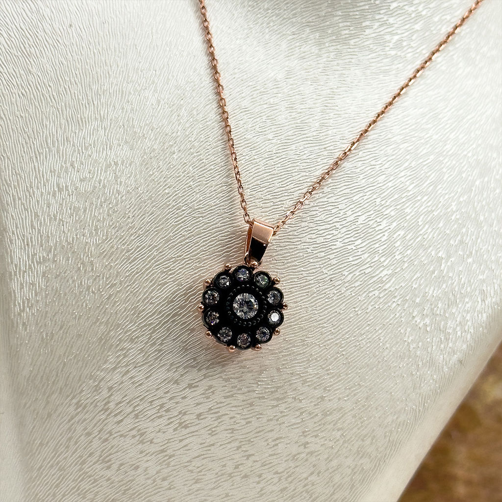 Elmas Montür Rosegold Gül Modeli Gümüş Set Takım