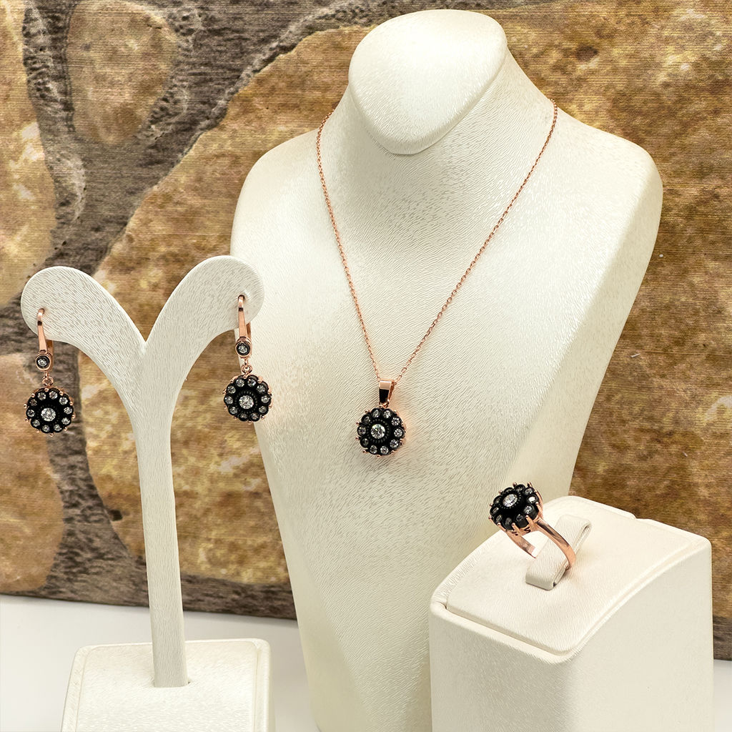 Elmas Montür Rosegold Gül Modeli Gümüş Set Takım