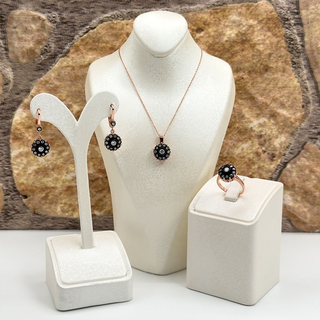 Elmas Montür Rosegold Gül Modeli Gümüş Set Takım