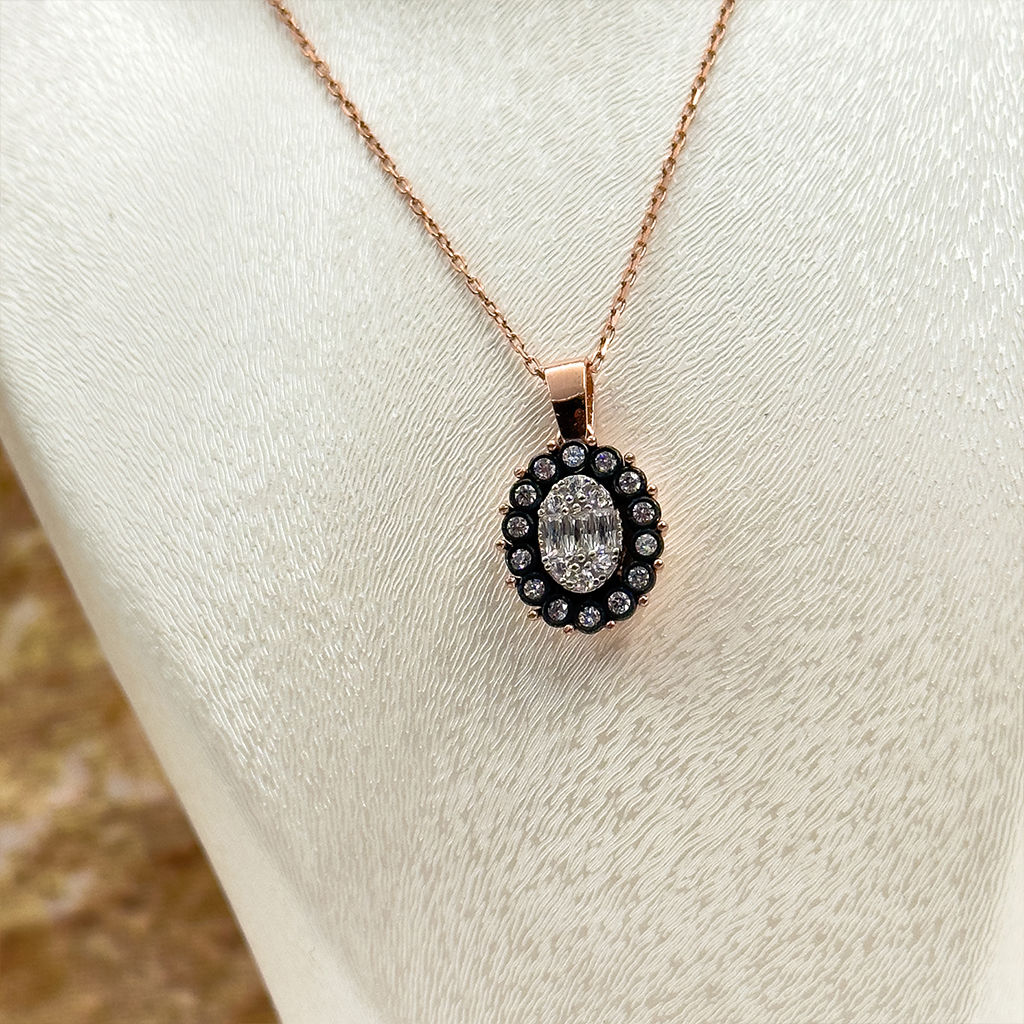 Elmas Montür Rosegold Oval Spor Gümüş Set Takım