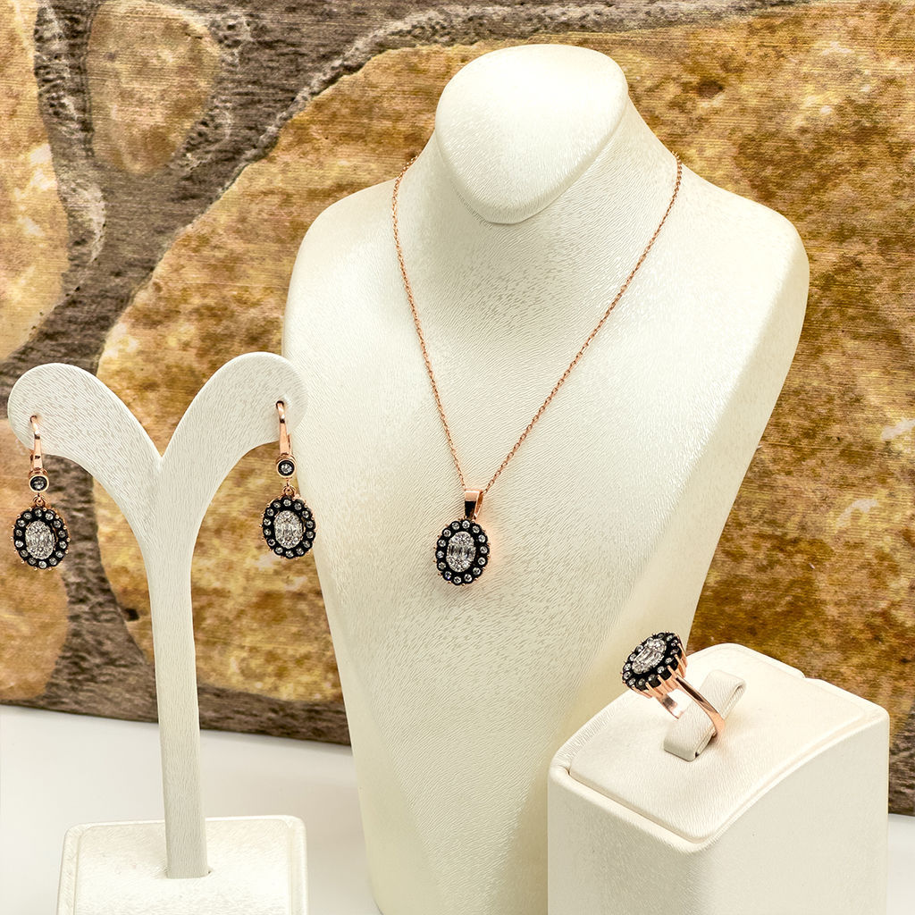 Elmas Montür Rosegold Oval Spor Gümüş Set Takım