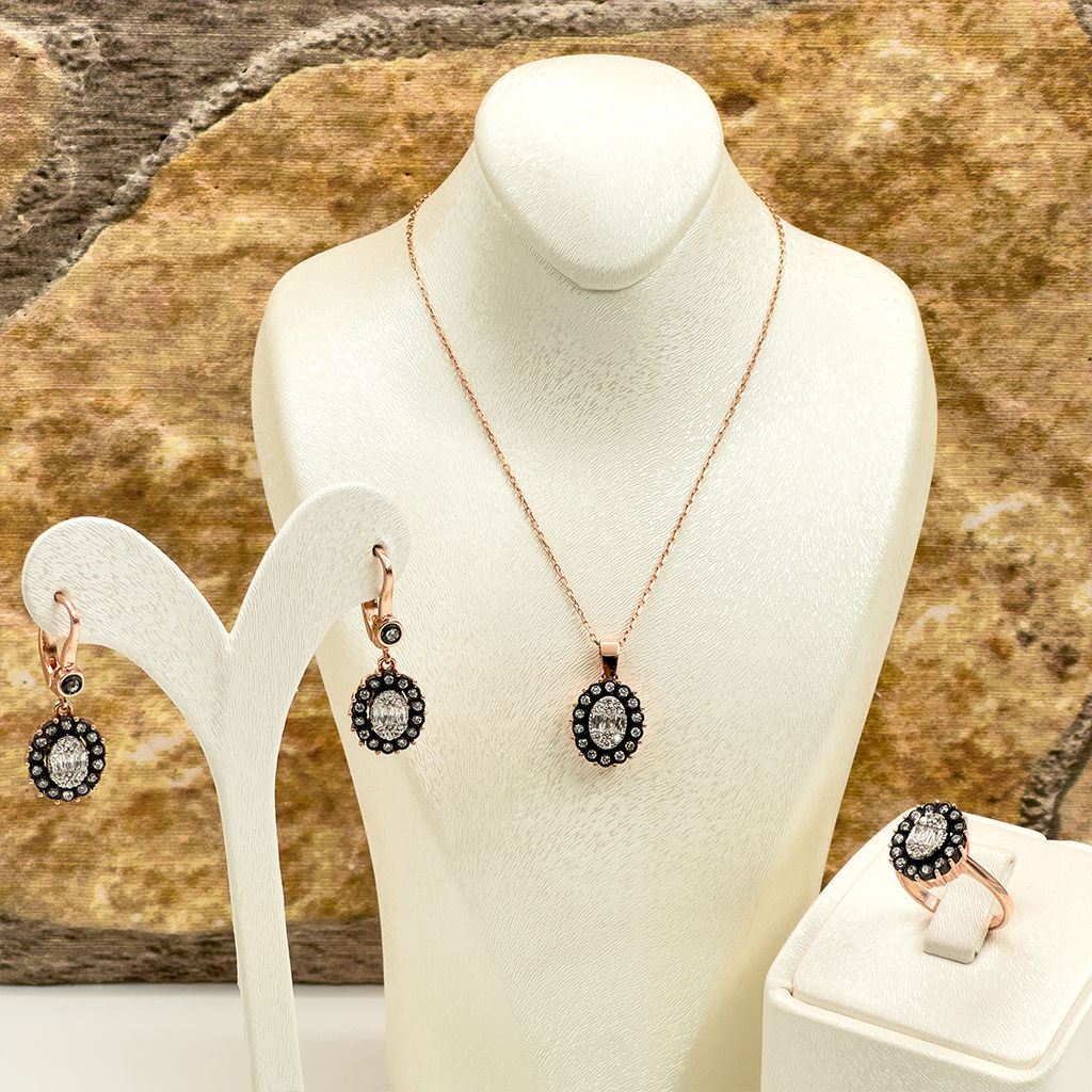 Elmas Montür Rosegold Oval Spor Gümüş Set Takım