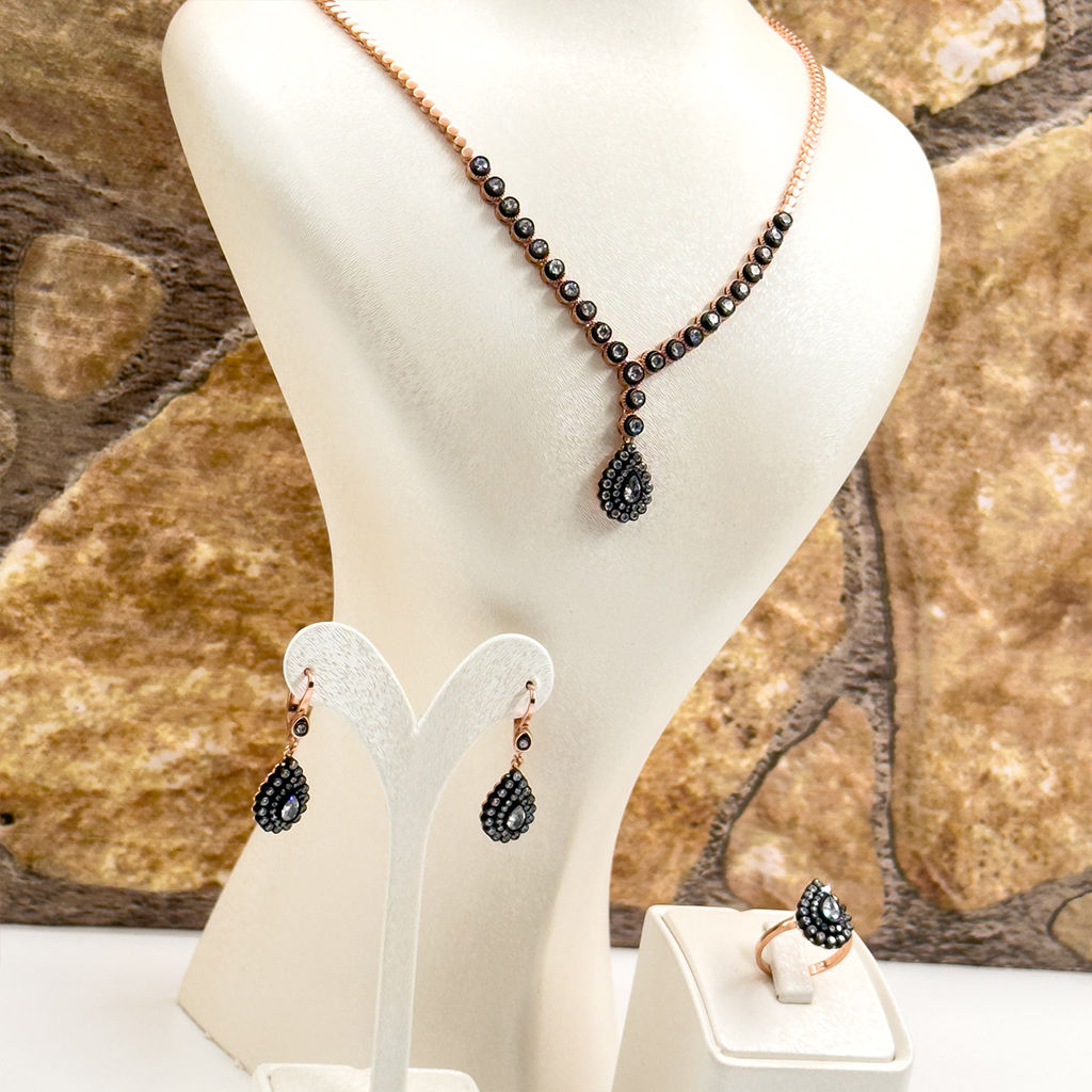 Elmas Montür Rosegold Damla Gümüş Set Takım - LVRSET11