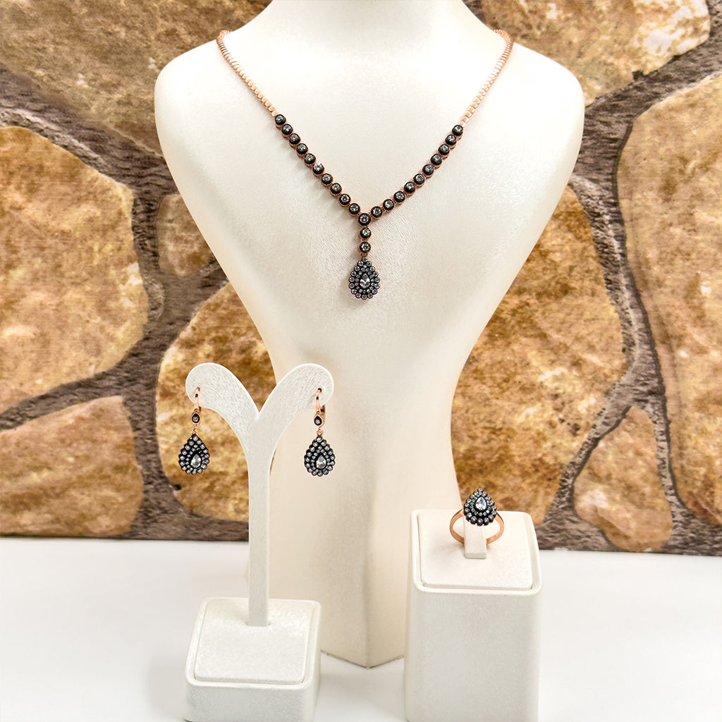 Elmas Montür Rosegold Damla Gümüş Set Takım - LVRSET11