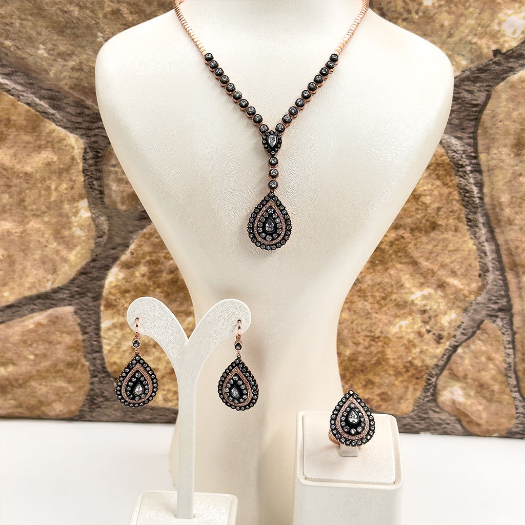 Elmas Montür Rosegold Özel Üretim Gümüş Set Takım - LVRSET12