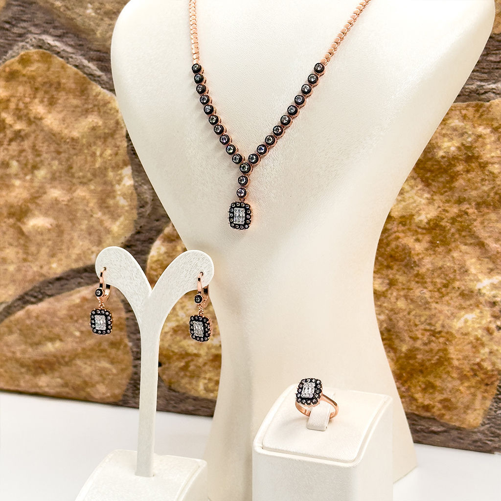 Elmas Montür Rosegold Baget Tasarım Gümüş Set Takım