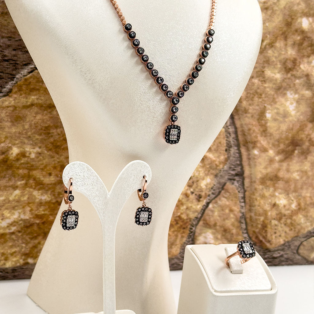 Elmas Montür Rosegold Baget Tasarım Gümüş Set Takım