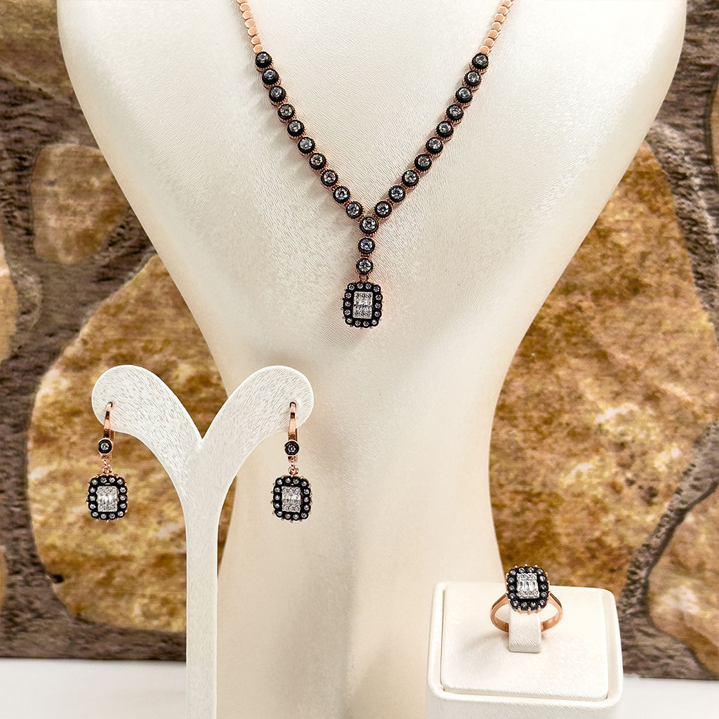Elmas Montür Rosegold Baget Tasarım Gümüş Set Takım