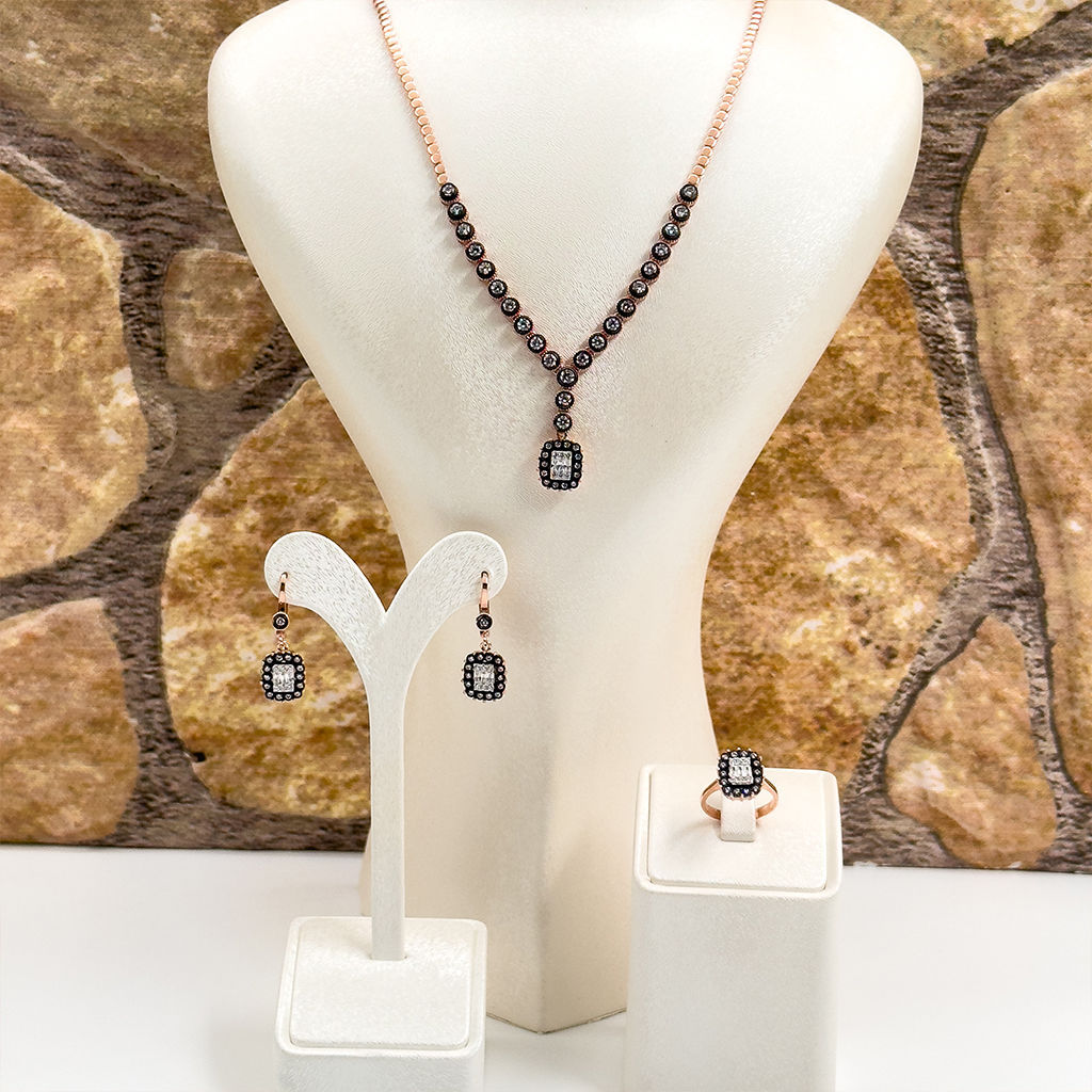 Elmas Montür Rosegold Baget Tasarım Gümüş Set Takım