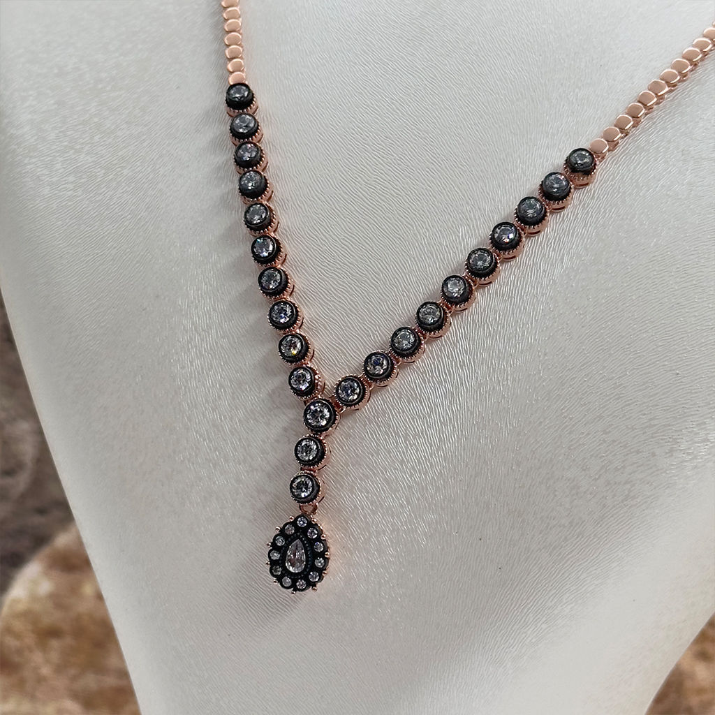 Elmas Montür Rosegold Su Yolu Damla Gümüş Set Takım