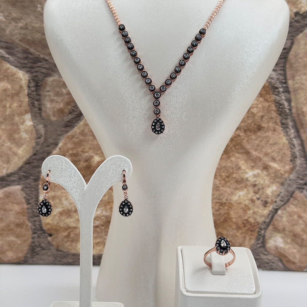 Elmas Montür Rosegold Su Yolu Damla Gümüş Set Takım