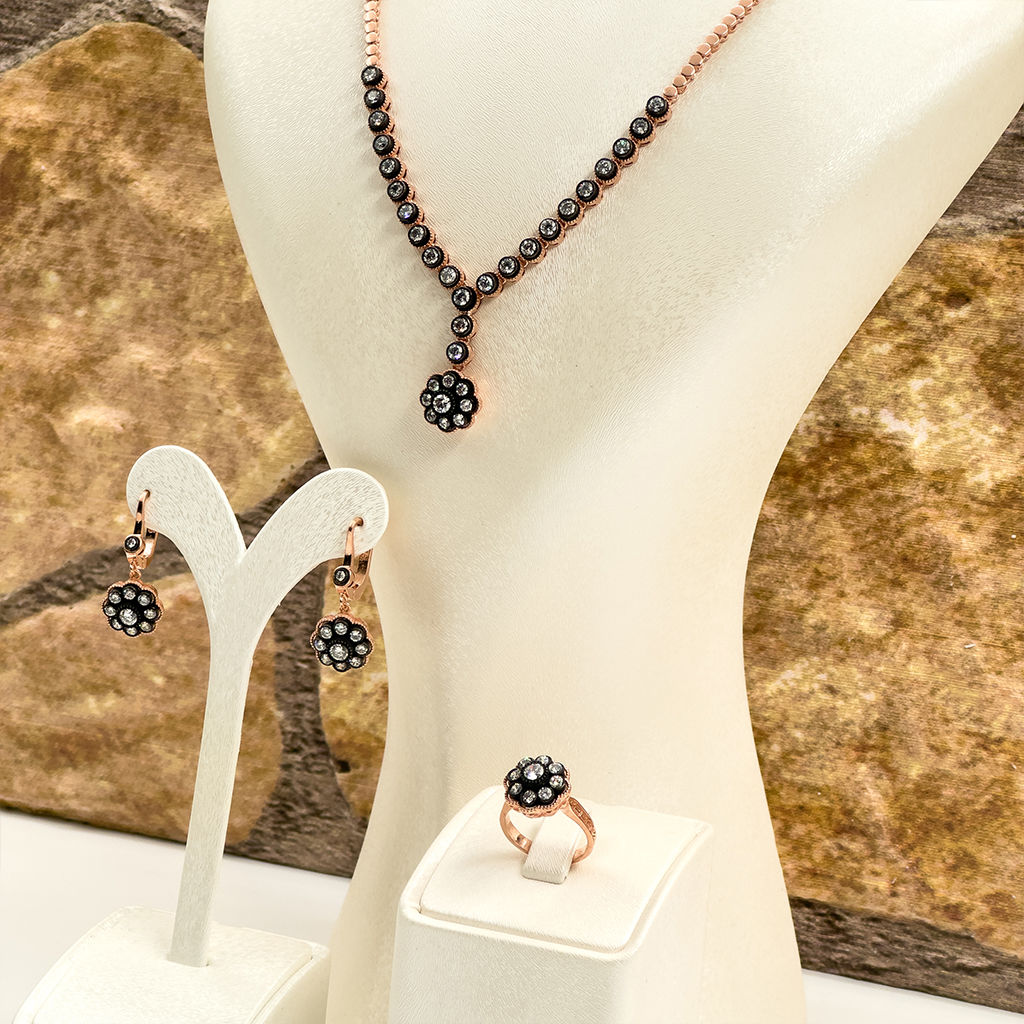 Elmas Montür Rosegold Klasik Gül Gümüş Set Takım