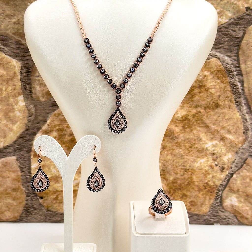 Elmas Montür Rosegold Özel Üretim Gümüş Set Takım - LVRSET16